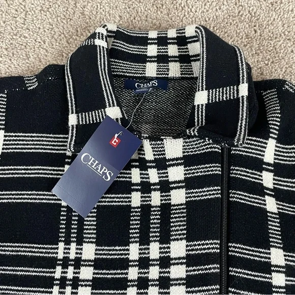 Chaps Sweater Jacket Women Large Black Plaid Asymmetrical Zip NWT T184 - Picture 3 of 12